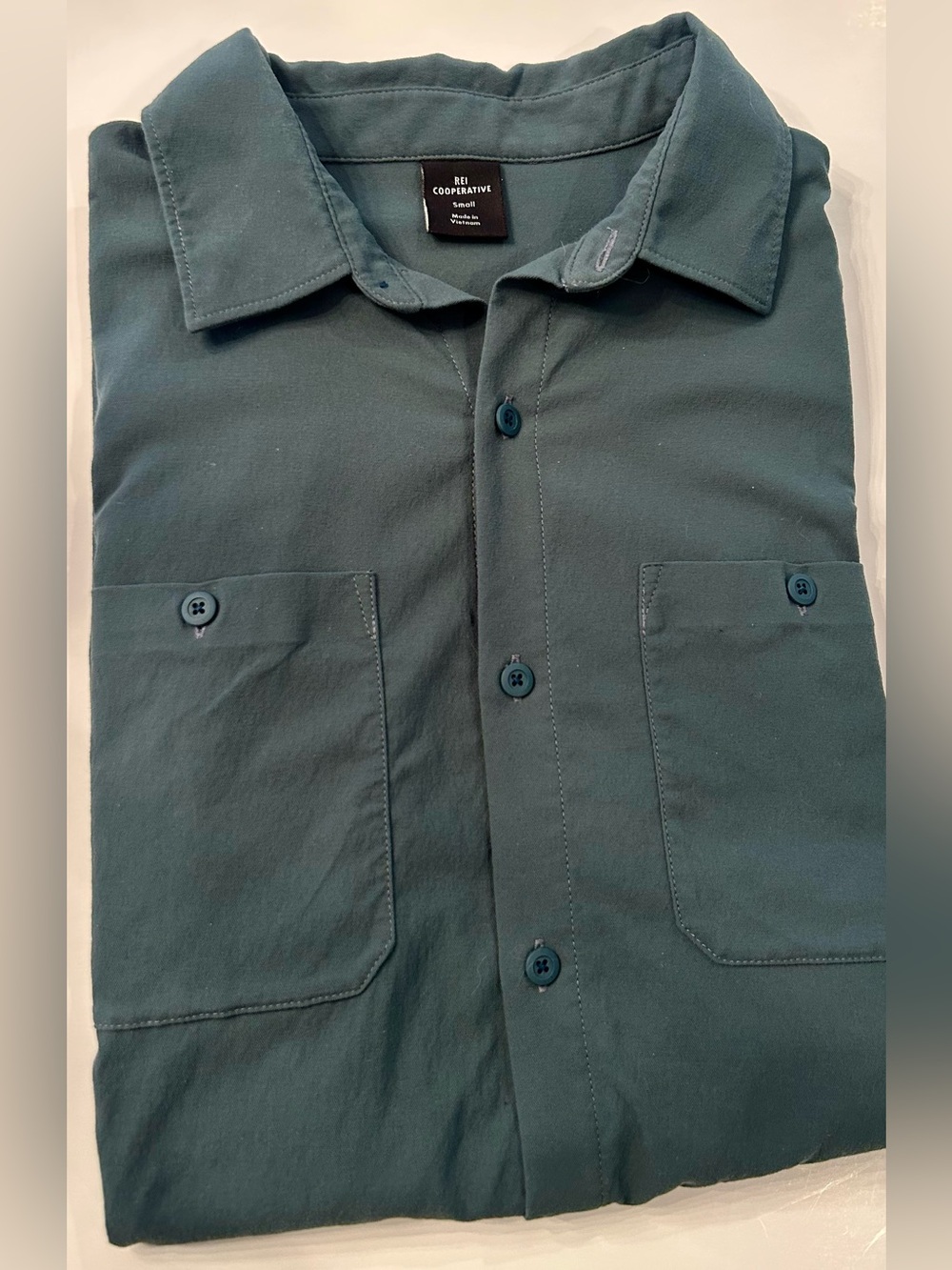 REI Cooperative Men's Lightweight wicking long sleeve shirt in Slate Teal, sz S